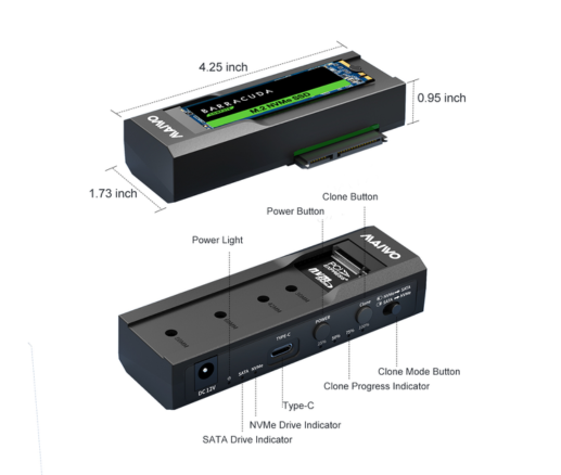 Type C 10Gbps to Dual Bay HDD/NVMe M2 SSD Clone Converter for 2.5inch and 3.5 inch SATA K10635N Maiwo