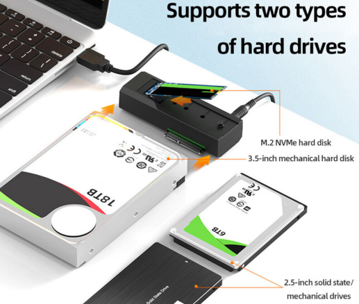 Type C 10Gbps to Dual Bay HDD/NVMe M2 SSD Clone Converter for 2.5inch and 3.5 inch SATA K10635N Maiwo