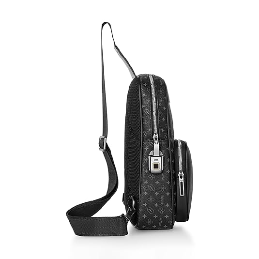 WIWU Black Crossbody Bag - Fingerprint Lock, Waterproof, Adjustable Strap