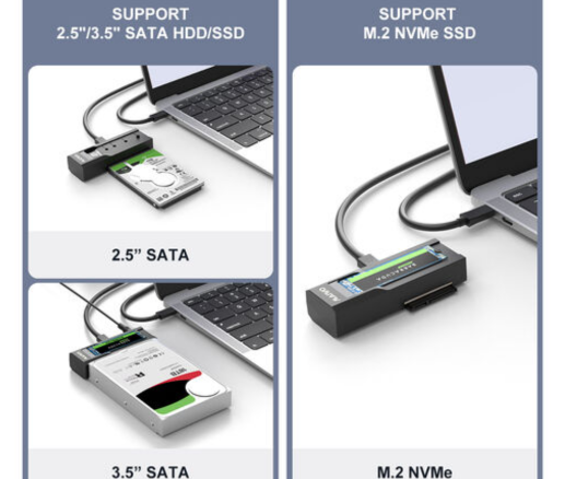 Type C 10Gbps to Dual Bay HDD/NVMe M2 SSD Clone Converter for 2.5inch and 3.5 inch SATA K10635N Maiwo