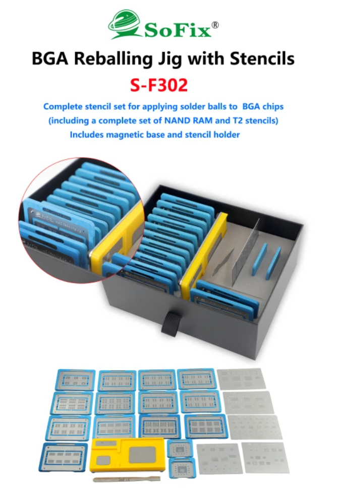 S-F302 Macbook BGA Reballing Magnetic Stencil | RAM | NAND | T2 | Upgrade Kit