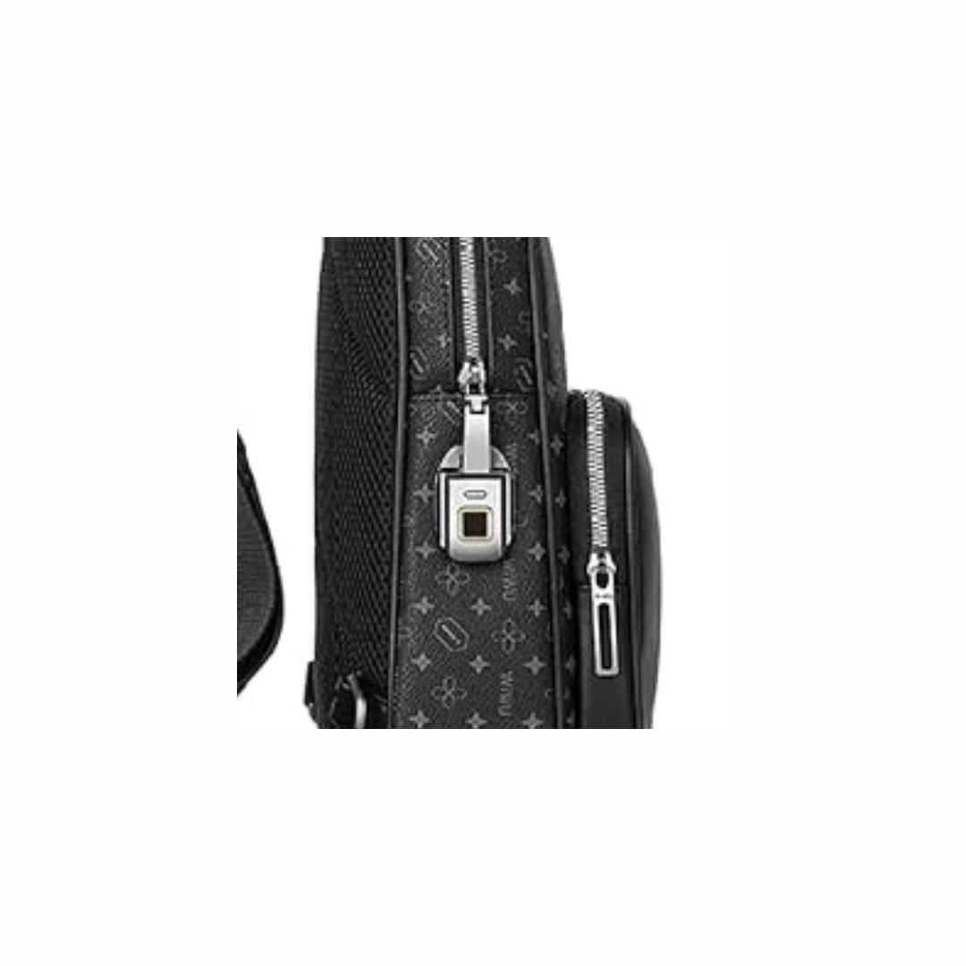 WIWU Black Crossbody Bag - Fingerprint Lock, Waterproof, Adjustable Strap