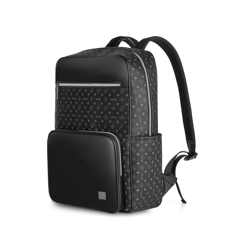 WiWU Leather Backpack with Fingerprint Lock | Waterproof, Large Capacity, and Anti-Theft Design