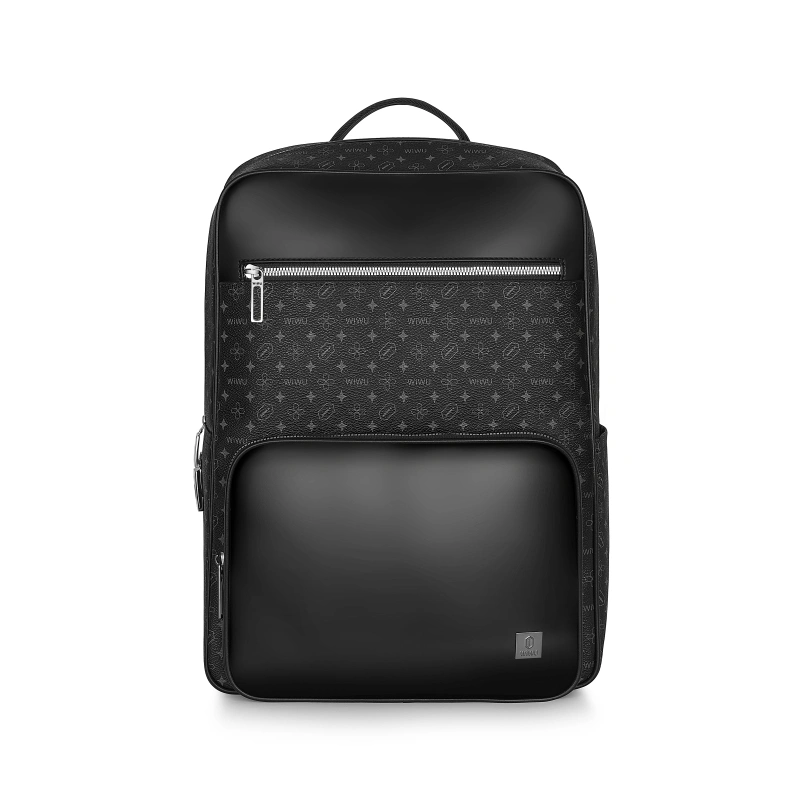 WiWU Leather Backpack with Fingerprint Lock | Waterproof, Large Capacity, and Anti-Theft Design